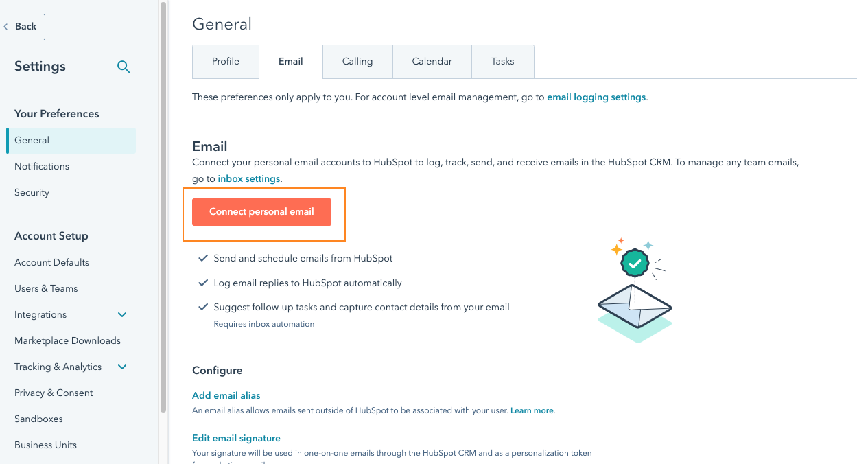 how to connect my email to hubspot